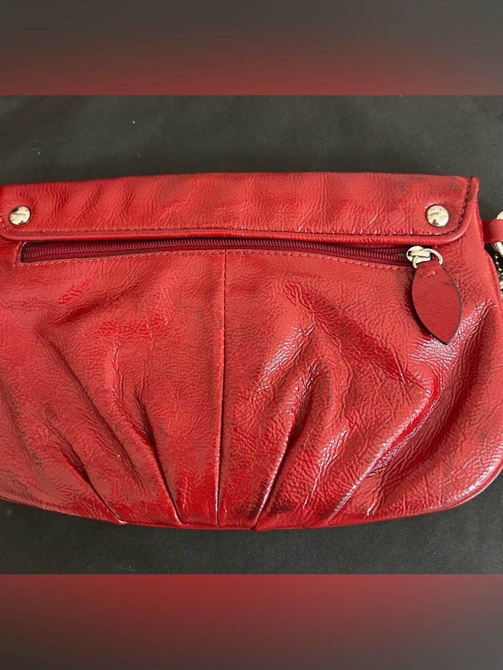 Coach Red Leather Pleated Clutch with Signature Button, with hang tag. EUC - Picture 4 of 7